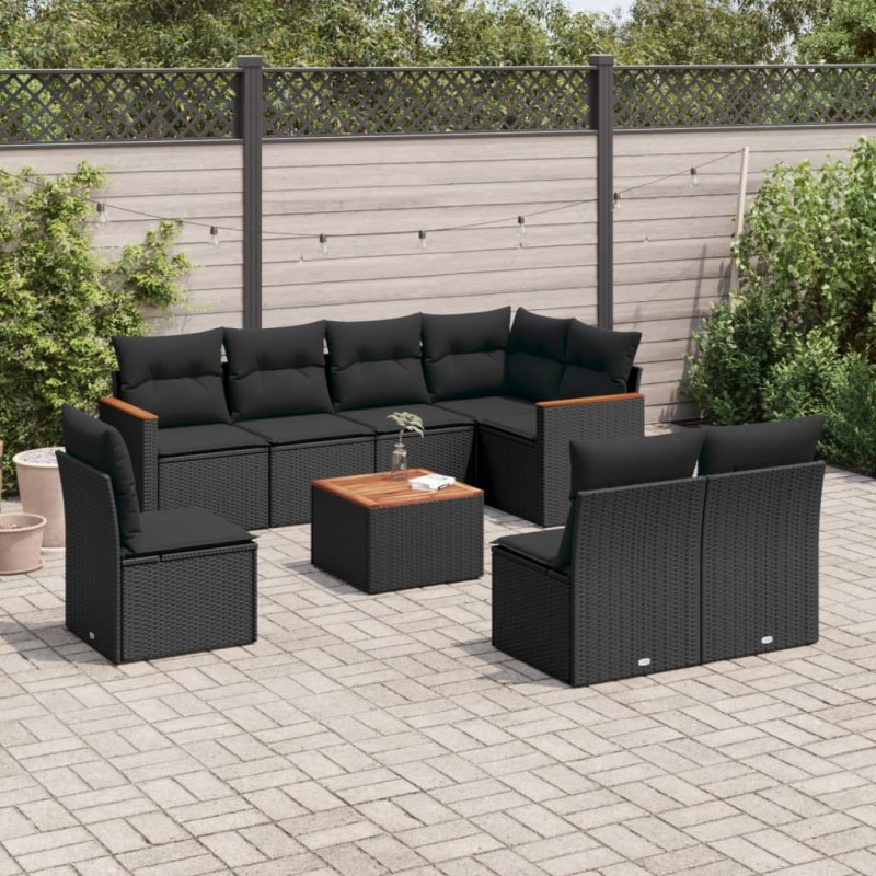 vidaXL 9-tlg. Garten-Sofagarnitur mit Kissen Schwarz Poly Rattan vidaXL 9-tlg. Garten-Sofagarnitur mit Kissen Schwarz Poly Rattan