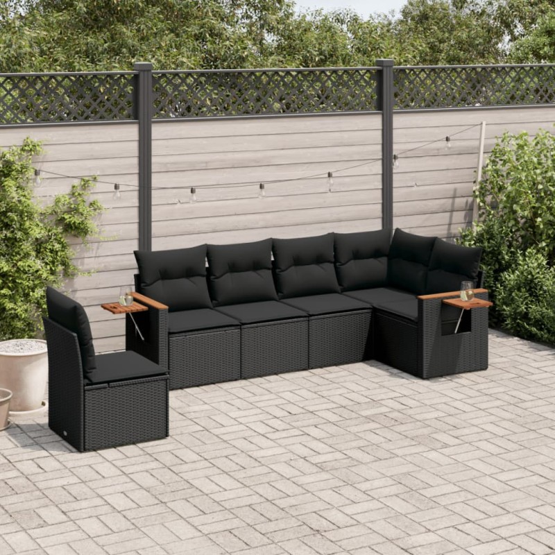 vidaXL 6-tlg. Garten-Sofagarnitur mit Kissen Schwarz Poly Rattan vidaXL 6-tlg. Garten-Sofagarnitur mit Kissen Schwarz Poly Rattan
