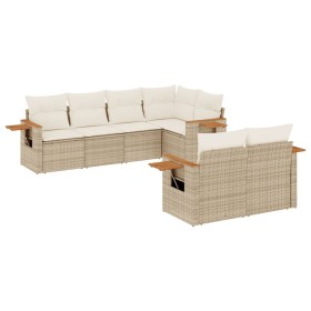 vidaXL 7-tlg. Garten-Sofagarnitur mit Kissen Beige Poly Rattan