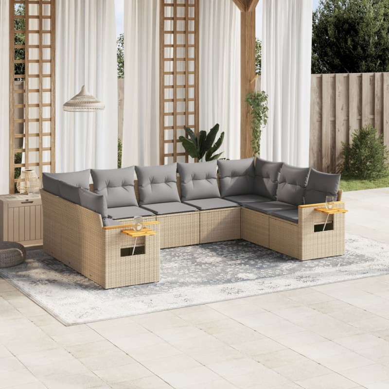 vidaXL 9-tlg. Garten-Sofagarnitur mit Kissen Beige Poly Rattan vidaXL 9-tlg. Garten-Sofagarnitur mit Kissen Beige Poly Rattan