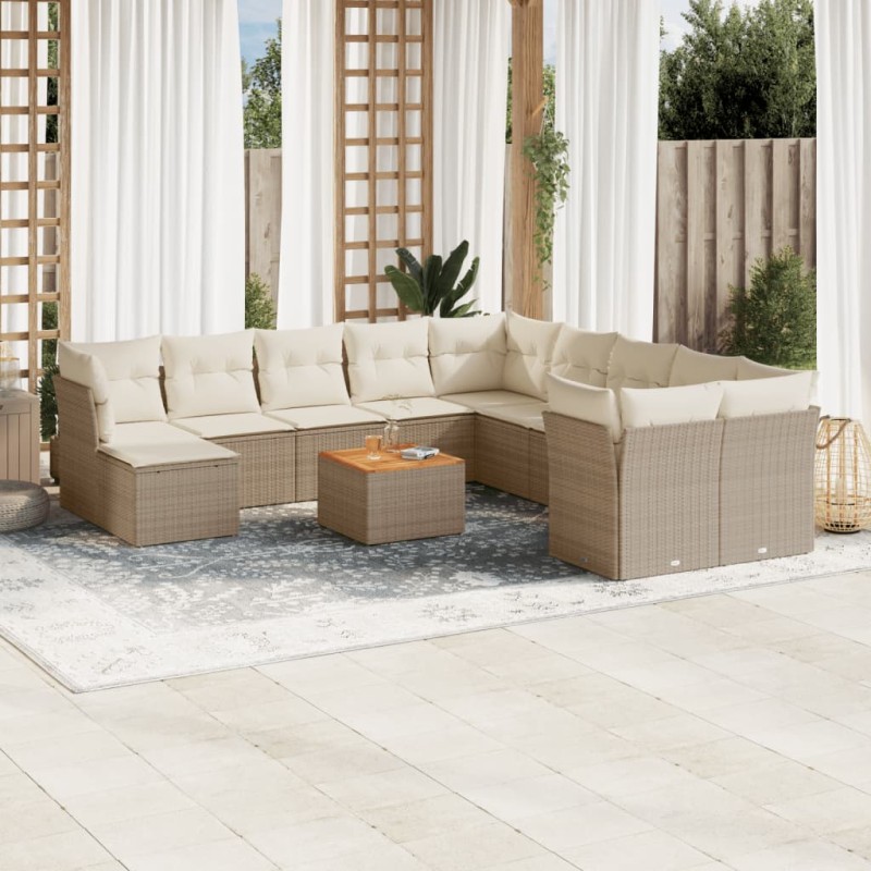 vidaXL 12-tlg. Garten-Sofagarnitur mit Kissen Beige Poly Rattan vidaXL 12-tlg. Garten-Sofagarnitur mit Kissen Beige Poly Rattan