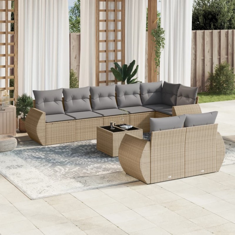 vidaXL 9-tlg. Garten-Sofagarnitur mit Kissen Beige Poly Rattan vidaXL 9-tlg. Garten-Sofagarnitur mit Kissen Beige Poly Rattan