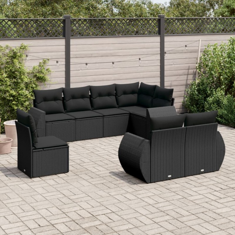 vidaXL 8-tlg. Garten-Sofagarnitur mit Kissen Schwarz Poly Rattan vidaXL 8-tlg. Garten-Sofagarnitur mit Kissen Schwarz Poly Rattan