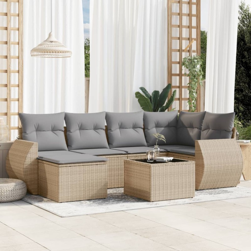 vidaXL 7-tlg. Garten-Sofagarnitur mit Kissen Beige Poly Rattan vidaXL 7-tlg. Garten-Sofagarnitur mit Kissen Beige Poly Rattan