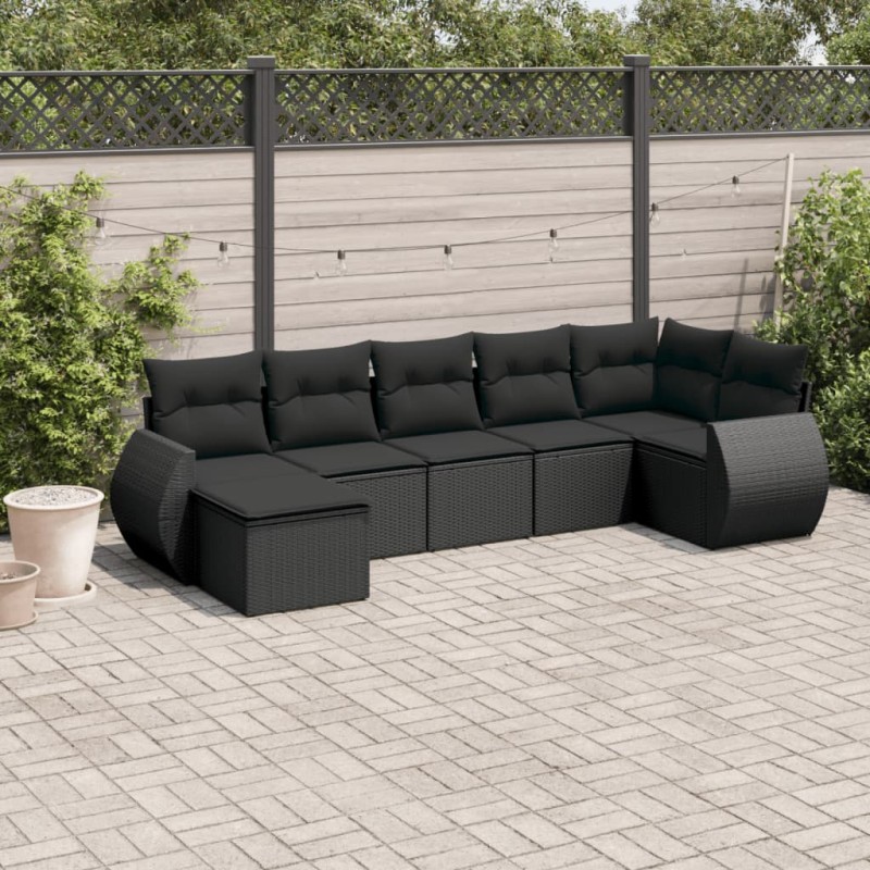 vidaXL 7-tlg. Garten-Sofagarnitur mit Kissen Schwarz Poly Rattan vidaXL 7-tlg. Garten-Sofagarnitur mit Kissen Schwarz Poly Rattan