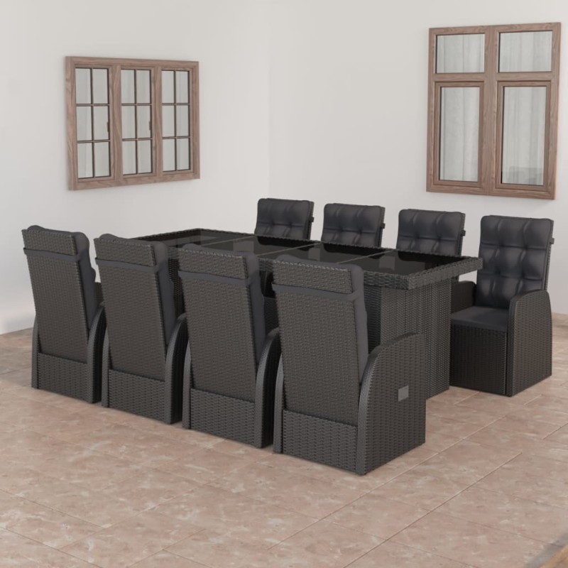 vidaXL 9-tlg. Garten-Essgruppe mit Kissen Poly Rattan Schwarz vidaXL 9-tlg. Garten-Essgruppe mit Kissen Poly Rattan Schwarz