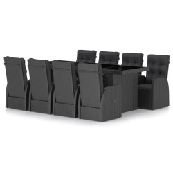 vidaXL 9-tlg. Garten-Essgruppe mit Kissen Poly Rattan Schwarz