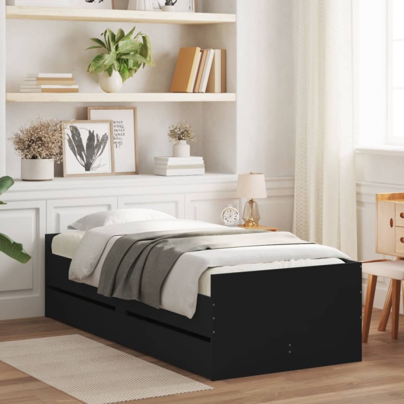 vidaXL Bettgestell mit Schubladen Schwarz 90x190 cm vidaXL Bettgestell mit Schubladen Schwarz 90x190 cm