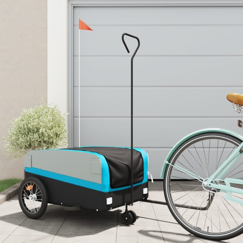 vidaXL Fahrradanhänger Schwarz und Blau 45 kg Eisen vidaXL Fahrradanhänger Schwarz und Blau 45 kg Eisen