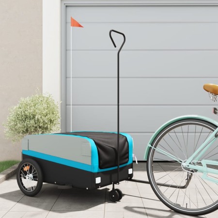 vidaXL Fahrradanhänger Schwarz und Blau 45 kg Eisen