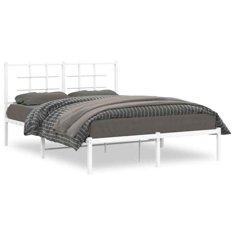 vidaXL Bettgestell mit Kopfteil Metall Weiß 135x190 cm vidaXL Bettgestell mit Kopfteil Metall Weiß 135x190 cm