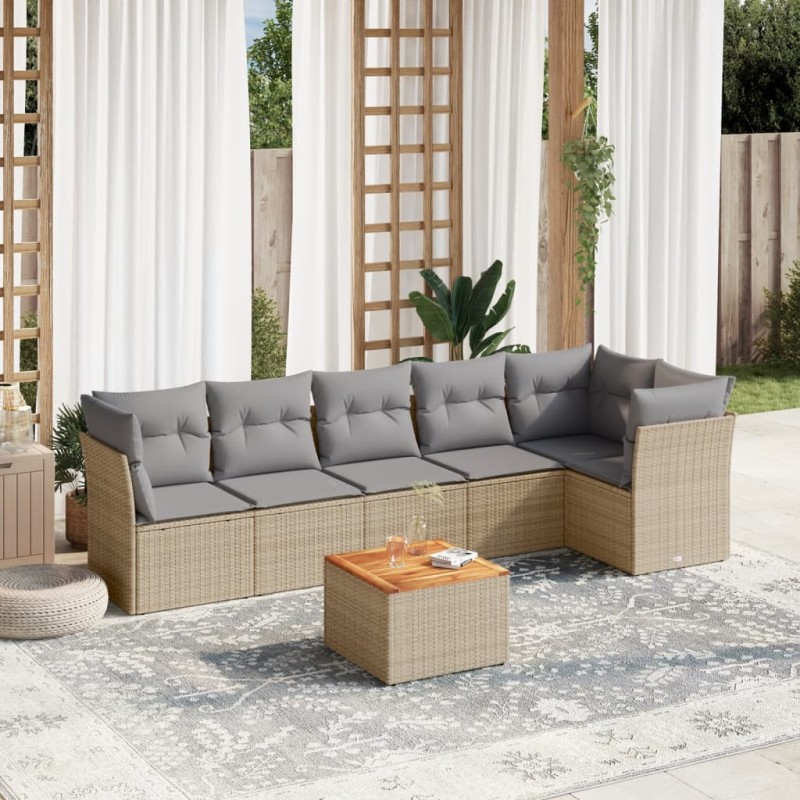 vidaXL 7-tlg. Garten-Sofagarnitur mit Kissen Beige Poly Rattan vidaXL 7-tlg. Garten-Sofagarnitur mit Kissen Beige Poly Rattan