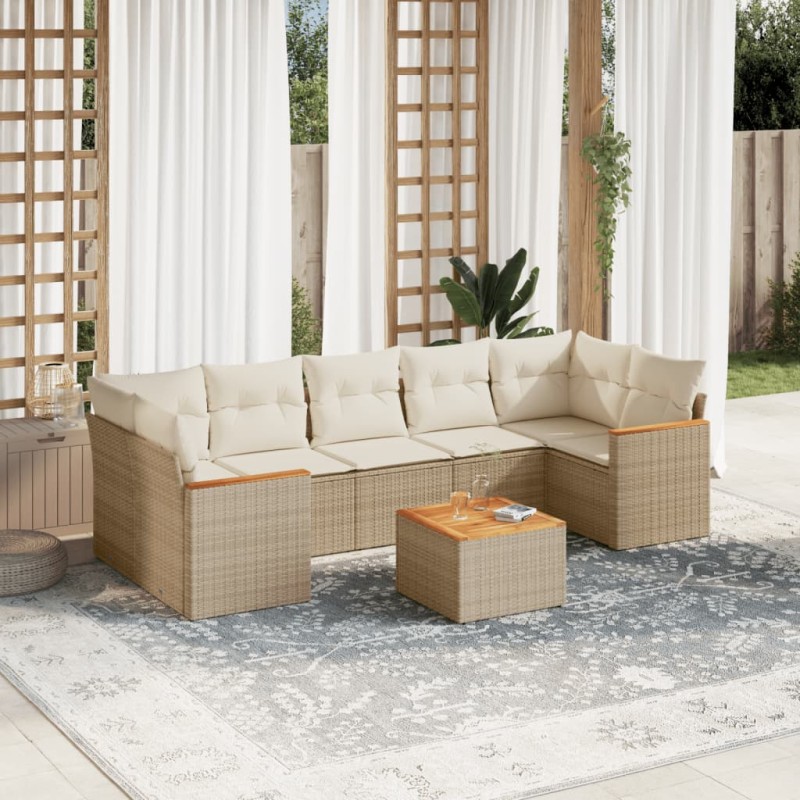 vidaXL 8-tlg. Garten-Sofagarnitur mit Kissen Beige Poly Rattan vidaXL 8-tlg. Garten-Sofagarnitur mit Kissen Beige Poly Rattan