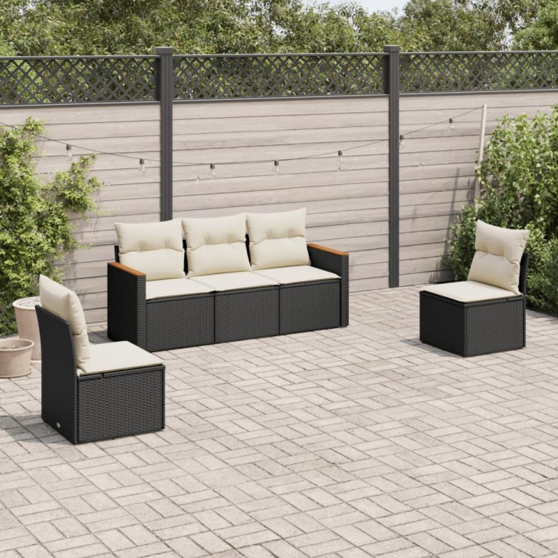 vidaXL 5-tlg. Garten-Sofagarnitur mit Kissen Schwarz Poly Rattan vidaXL 5-tlg. Garten-Sofagarnitur mit Kissen Schwarz Poly Rattan