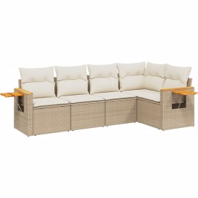 vidaXL 5-tlg. Garten-Sofagarnitur mit Kissen Beige Poly Rattan