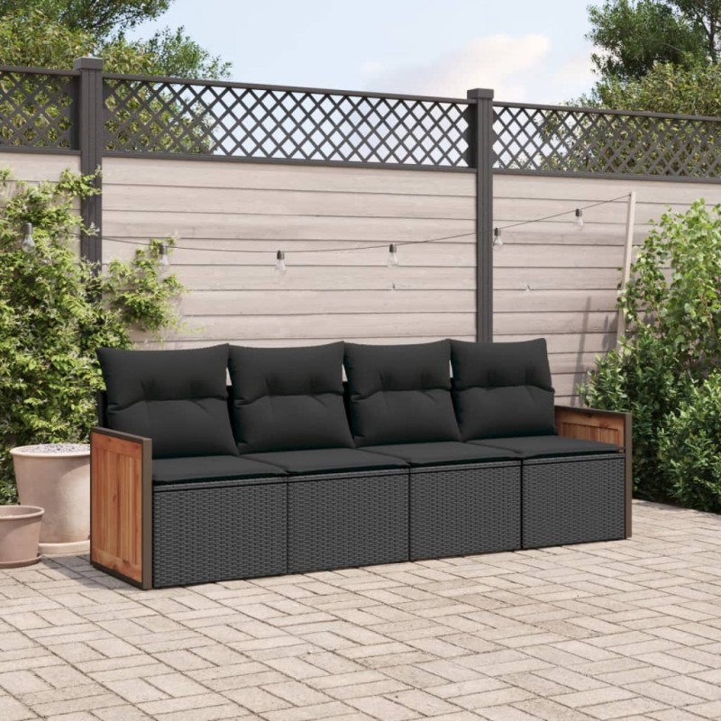 vidaXL 4-tlg. Garten-Sofagarnitur mit Kissen Schwarz Poly Rattan vidaXL 4-tlg. Garten-Sofagarnitur mit Kissen Schwarz Poly Rattan