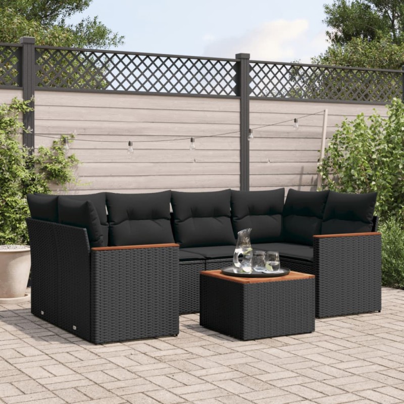vidaXL 7-tlg. Garten-Sofagarnitur mit Kissen Schwarz Poly Rattan vidaXL 7-tlg. Garten-Sofagarnitur mit Kissen Schwarz Poly Rattan