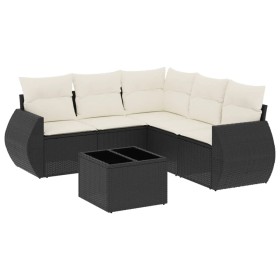 vidaXL 6-tlg. Garten-Sofagarnitur mit Kissen Schwarz Poly Rattan