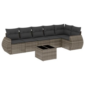 vidaXL 7-tlg. Garten-Sofagarnitur mit Kissen Grau Poly Rattan
