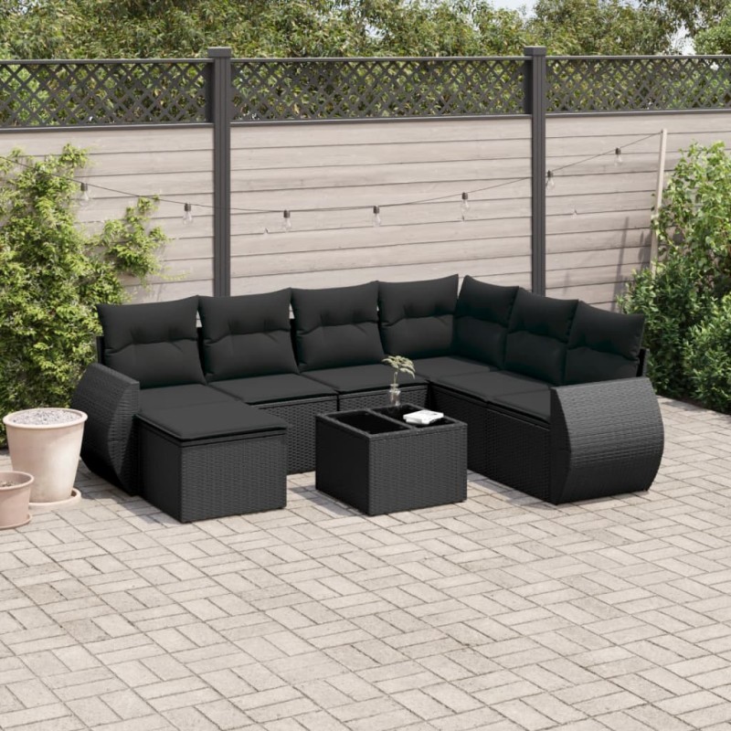 vidaXL 8-tlg. Garten-Sofagarnitur mit Kissen Schwarz Poly Rattan vidaXL 8-tlg. Garten-Sofagarnitur mit Kissen Schwarz Poly Rattan