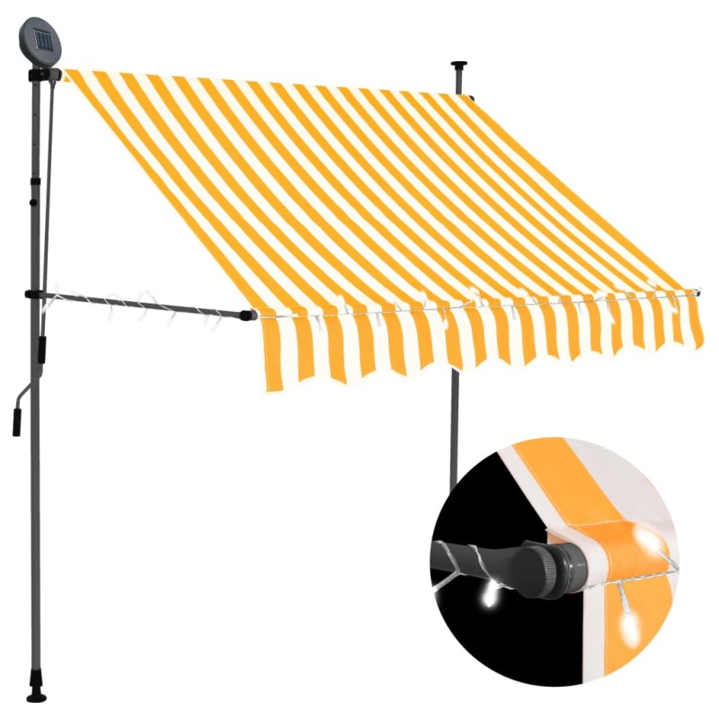 vidaXL Einziehbare Markise Handbetrieben mit LED 100 cm Weiß Orange vidaXL Einziehbare Markise Handbetrieben mit LED 100 cm Weiß Orange