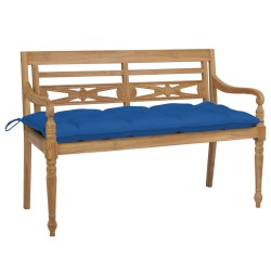 Batavia-Gartenbank mit Blauem Kissen 120 cm Teak Massivholz
