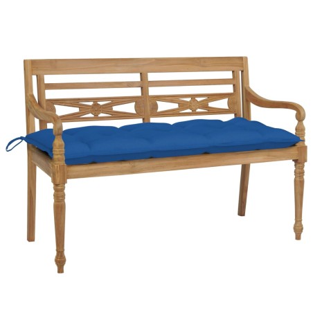 Batavia-Gartenbank mit Blauem Kissen 120 cm Teak Massivholz