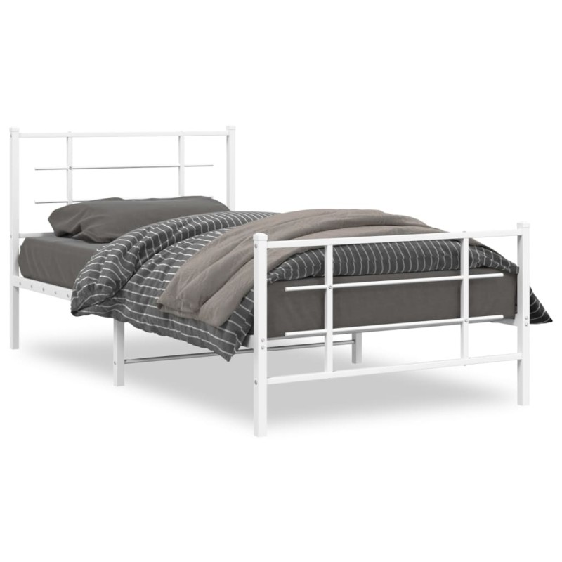vidaXL Bettgestell mit Kopf- und Fußteil Metall Weiß 107x203 cm vidaXL Bettgestell mit Kopf- und Fußteil Metall Weiß 107x203 cm