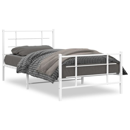 vidaXL Bettgestell mit Kopf- und Fußteil Metall Weiß 107x203 cm