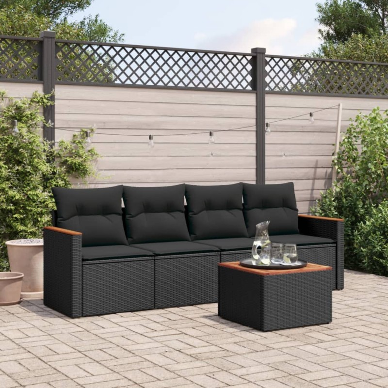 vidaXL 5-tlg. Garten-Sofagarnitur mit Kissen Schwarz Poly Rattan vidaXL 5-tlg. Garten-Sofagarnitur mit Kissen Schwarz Poly Rattan