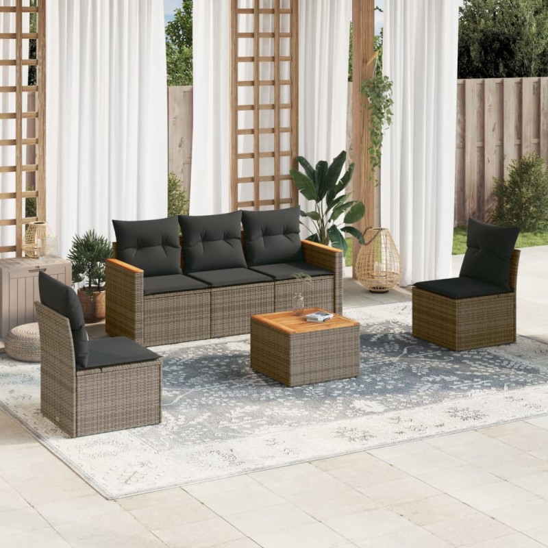 vidaXL 6-tlg. Garten-Sofagarnitur mit Kissen Grau Poly Rattan vidaXL 6-tlg. Garten-Sofagarnitur mit Kissen Grau Poly Rattan