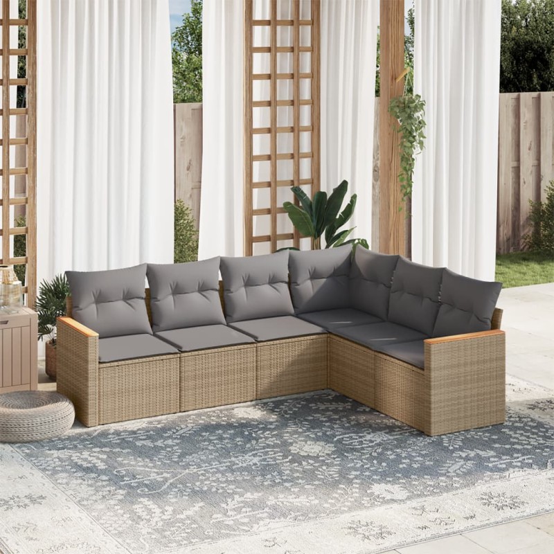 vidaXL 6-tlg. Garten-Sofagarnitur mit Kissen Beige Poly Rattan vidaXL 6-tlg. Garten-Sofagarnitur mit Kissen Beige Poly Rattan
