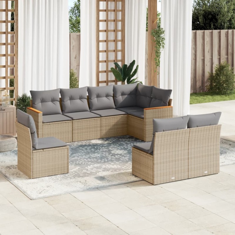 vidaXL 8-tlg. Garten-Sofagarnitur mit Kissen Beige Poly Rattan vidaXL 8-tlg. Garten-Sofagarnitur mit Kissen Beige Poly Rattan