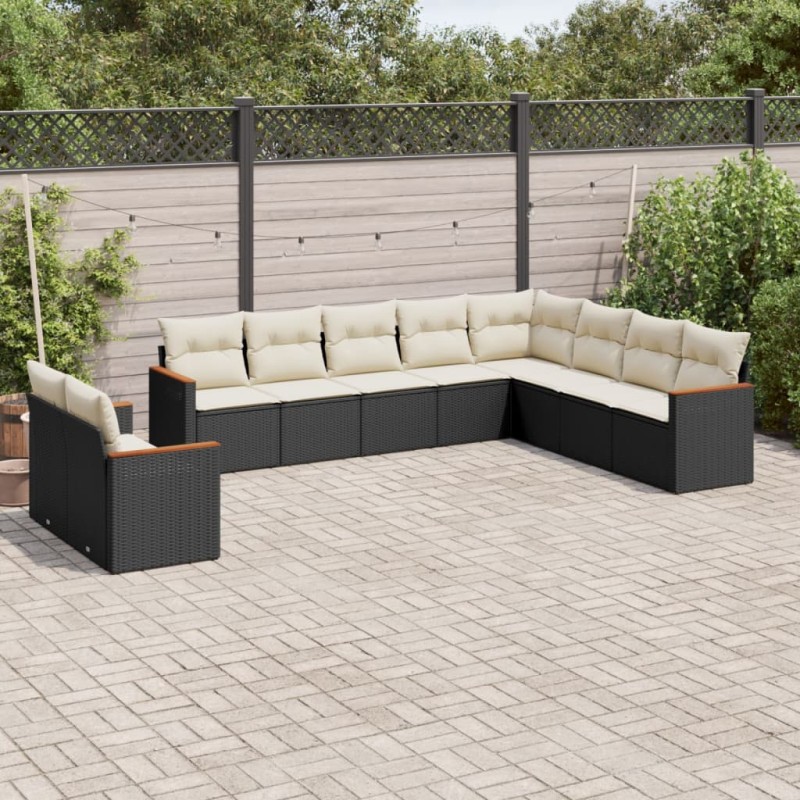 vidaXL 10-tlg. Garten-Sofagarnitur mit Kissen Schwarz Poly Rattan vidaXL 10-tlg. Garten-Sofagarnitur mit Kissen Schwarz Poly Rattan