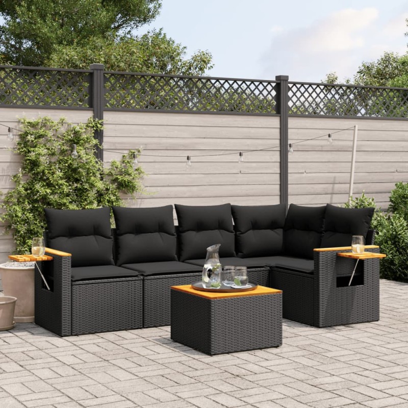 vidaXL 6-tlg. Garten-Sofagarnitur mit Kissen Schwarz Poly Rattan vidaXL 6-tlg. Garten-Sofagarnitur mit Kissen Schwarz Poly Rattan