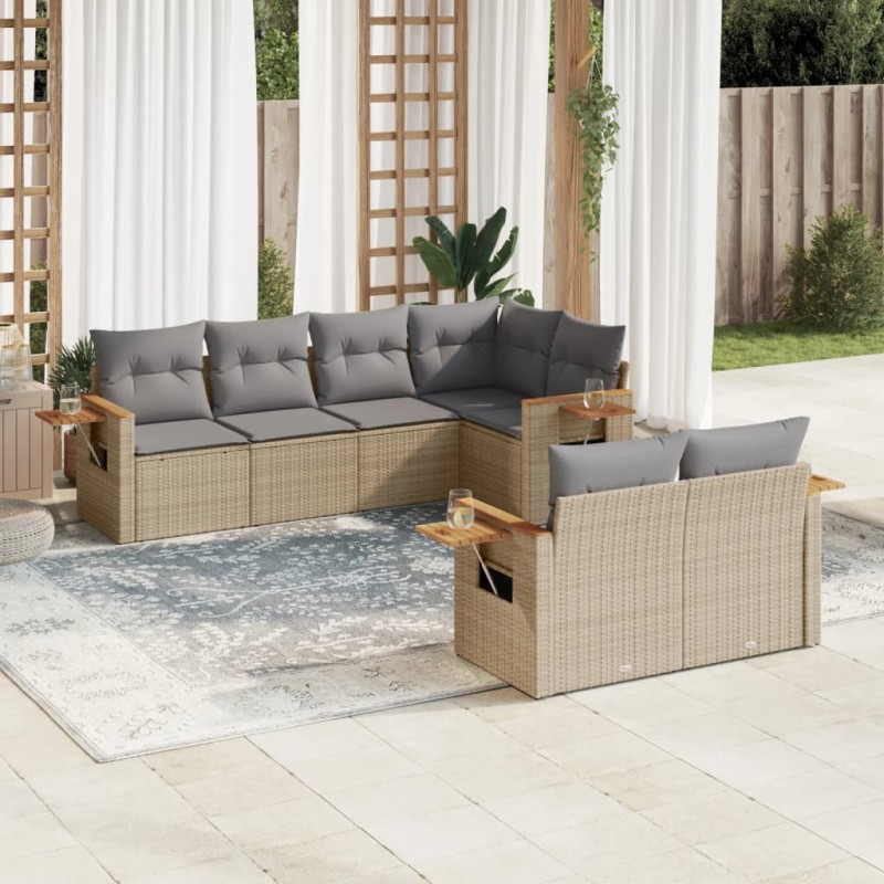 vidaXL 7-tlg. Garten-Sofagarnitur mit Kissen Beige Poly Rattan vidaXL 7-tlg. Garten-Sofagarnitur mit Kissen Beige Poly Rattan