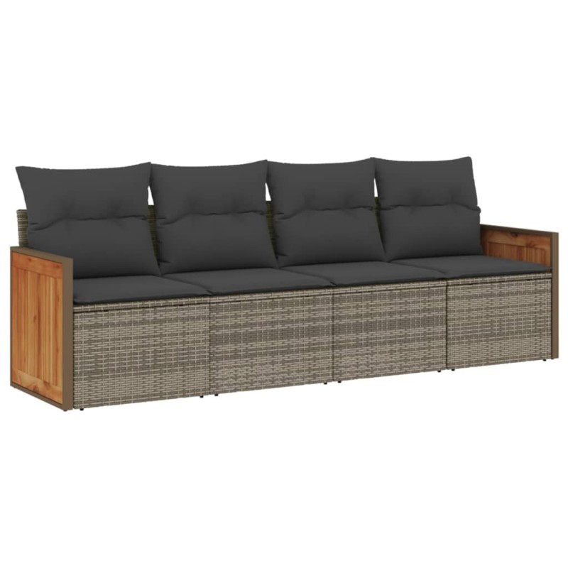 vidaXL 4-tlg. Garten-Sofagarnitur mit Kissen Grau Poly Rattan vidaXL 4-tlg. Garten-Sofagarnitur mit Kissen Grau Poly Rattan