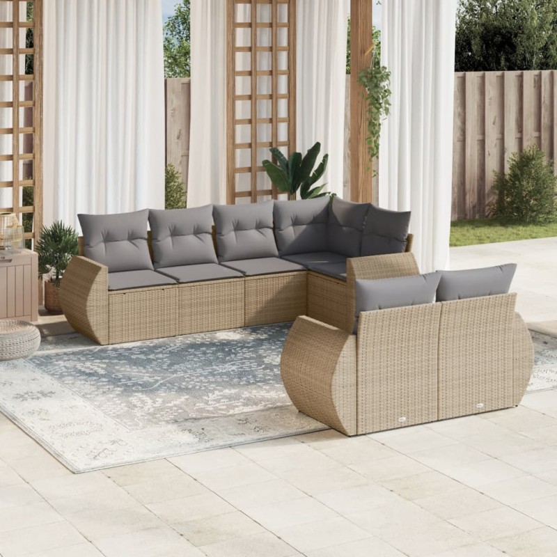 vidaXL 7-tlg. Garten-Sofagarnitur mit Kissen Beige Poly Rattan vidaXL 7-tlg. Garten-Sofagarnitur mit Kissen Beige Poly Rattan