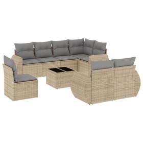 vidaXL 9-tlg. Garten-Sofagarnitur mit Kissen Beige Poly Rattan