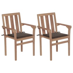 vidaXL Gartenstühle 2 Stk. mit Taupe Kissen Teak Massivholz 
