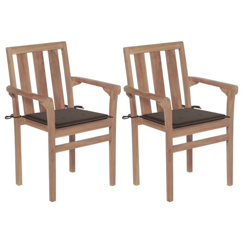 vidaXL Gartenstühle 2 Stk. mit Taupe Kissen Teak Massivholz vidaXL Gartenstühle 2 Stk. mit Taupe Kissen Teak Massivholz