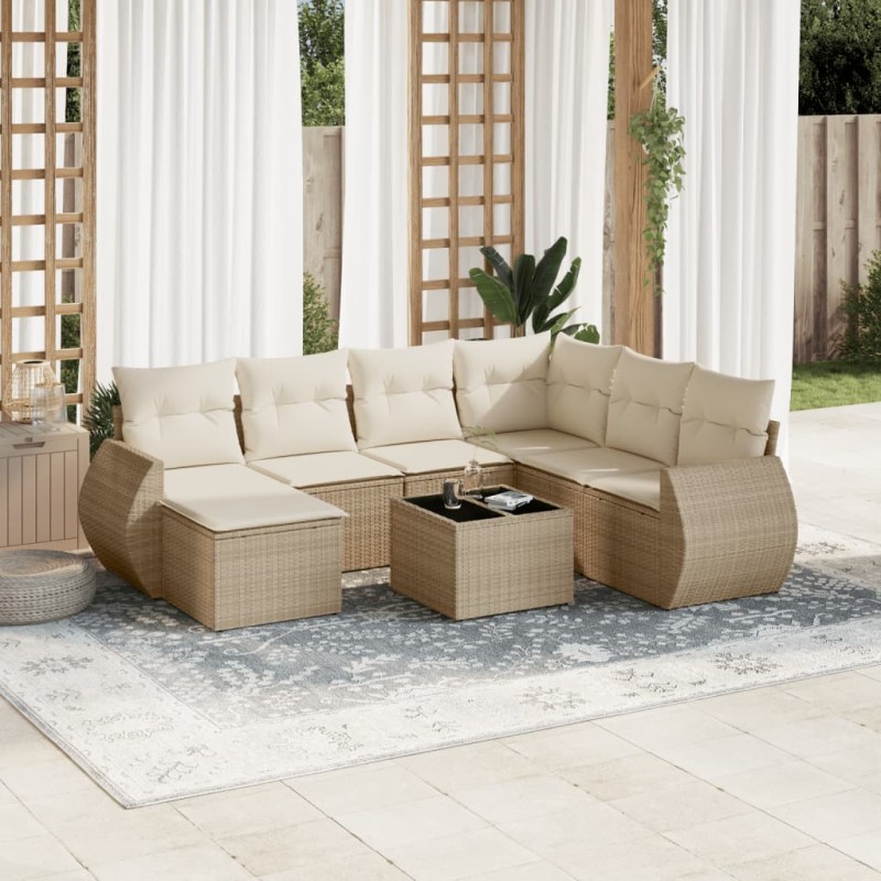 vidaXL 8-tlg. Garten-Sofagarnitur mit Kissen Beige Poly Rattan vidaXL 8-tlg. Garten-Sofagarnitur mit Kissen Beige Poly Rattan