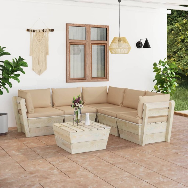 6-tlg. Garten-Sofagarnitur aus Paletten mit Kissen Fichtenholz 6-tlg. Garten-Sofagarnitur aus Paletten mit Kissen Fichtenholz