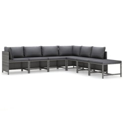 vidaXL 7-tlg. Garten-Lounge-Set mit Kissen Poly Rattan Grau
