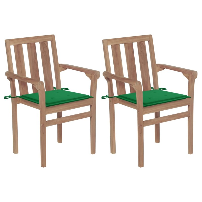 Gartenstühle 2 Stk. mit Grünen Kissen Teak Massivholz Gartenstühle 2 Stk. mit Grünen Kissen Teak Massivholz