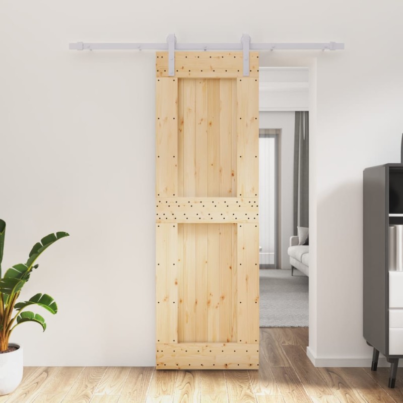 vidaXL Schiebetür mit Beschlag 70x210 cm Massivholz Kiefer vidaXL Schiebetür mit Beschlag 70x210 cm Massivholz Kiefer
