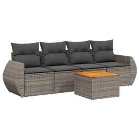 vidaXL 5-tlg. Garten-Sofagarnitur mit Kissen Grau Poly Rattan