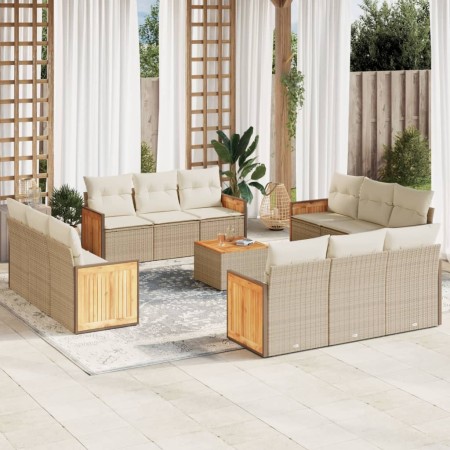 vidaXL 13-tlg. Garten-Sofagarnitur mit Kissen Beige Poly Rattan