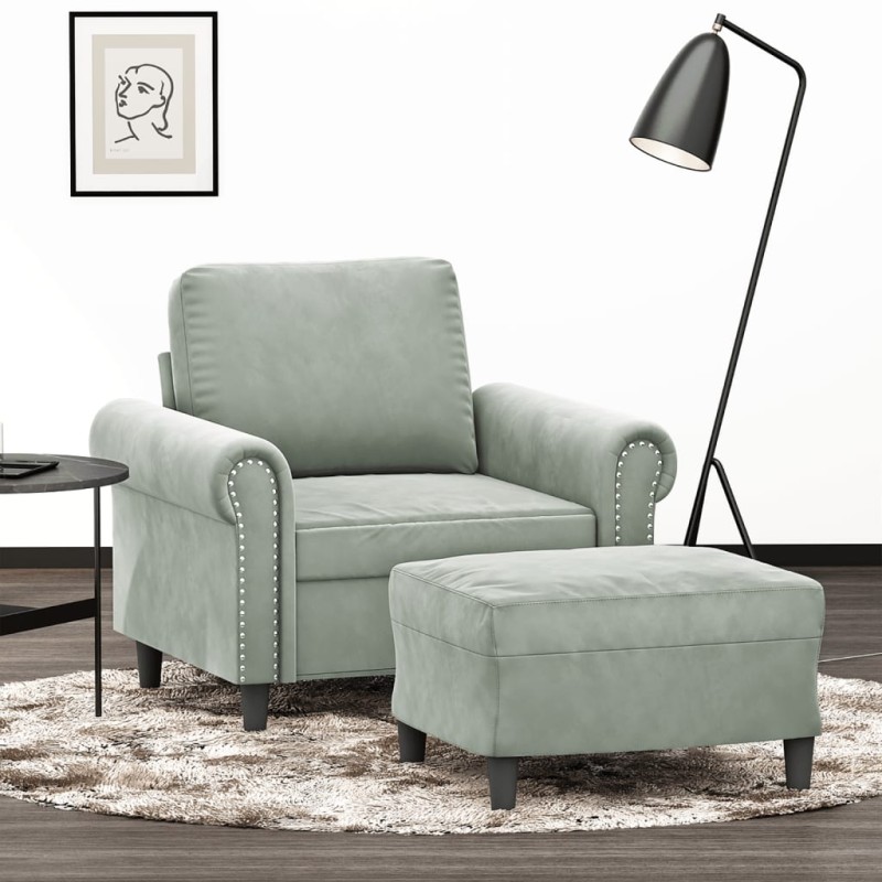 vidaXL Sessel mit Hocker Hellgrau 60 cm Samt vidaXL Sessel mit Hocker Hellgrau 60 cm Samt