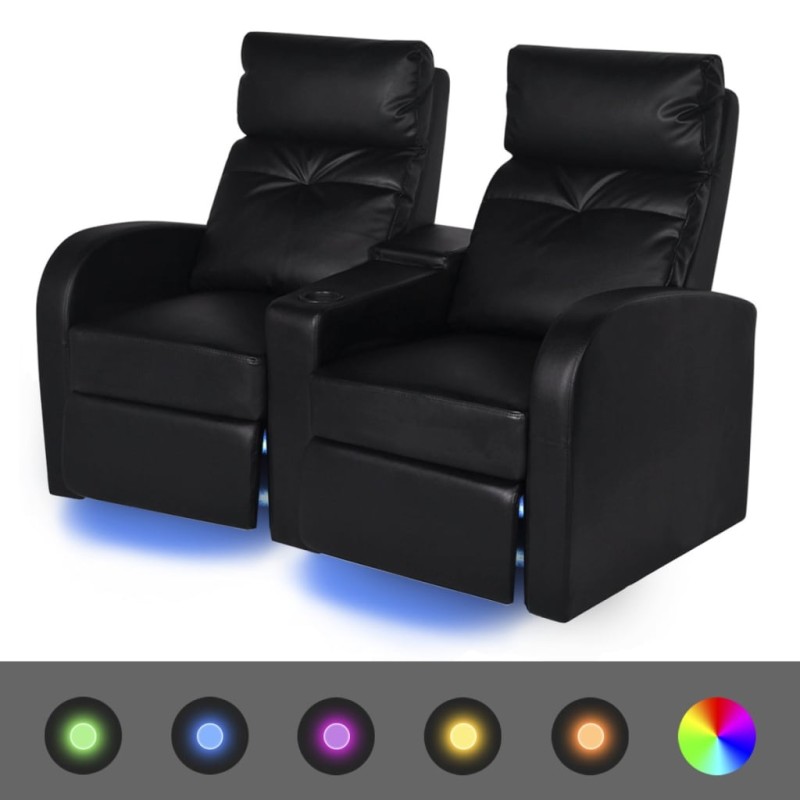 Relaxsessel 2-Sitzer mit LED Kunstleder Schwarz Relaxsessel 2-Sitzer mit LED Kunstleder Schwarz